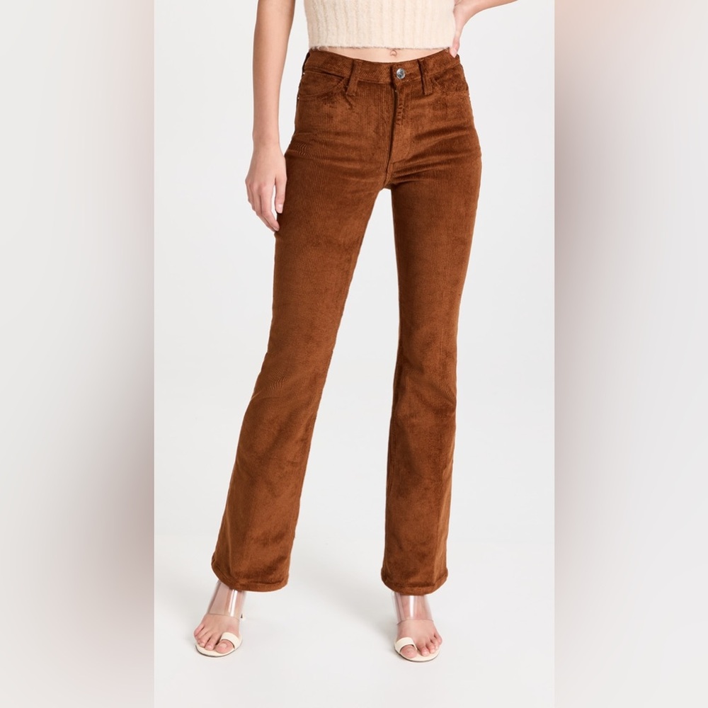 Sprwmn High Waisted Corduroy Dark Cognac Brown Micro Flare Pants EUC Size 26